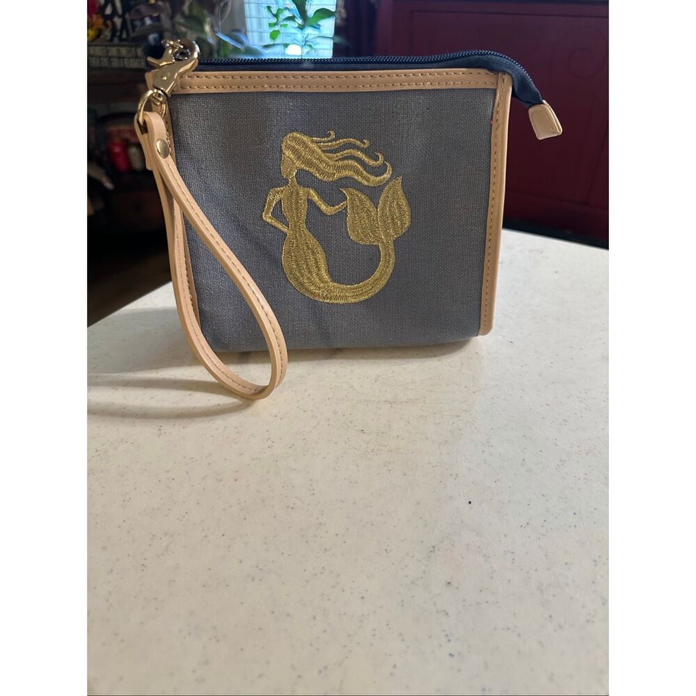 Spartina 449 Women's Blue Gold Metallic Mermaid Denim Clutch Wristlet Handbag